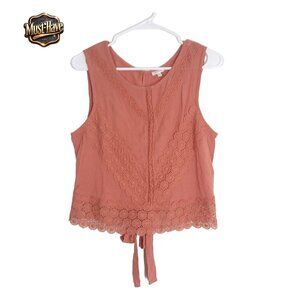 SELFIE Women's XL Boho Lace Crop Top Rust Sleeveless Blouse Crochet Trim Tank☀️